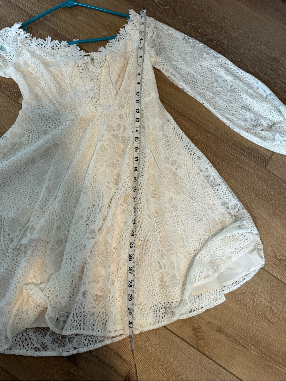 Off-White Lace Off-the-Shoulder Long Sleeve A-Line Party Dress size Small - Picture 6 of 13
